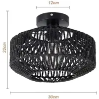 StarTech.com Boho Deckenleuchte - Deckenlampe zur Aufputzmontage - Handgeflochtenes Rattan - E27-Fassung - 1 Lichtquelle - Ohne Leuchtmittel - Schwarz
