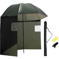 Merkloos Angelschirm Anglerschirm Sonnenschirm - 250 cm - Mit Seitenwand und Sichtfenstern - Windschutz für Angler