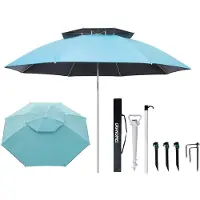 Merkloos Strandsonnenschirm Sonnenschirm - 16 cm - Tragbar - Mit Sandanker - Hellblau