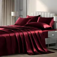 Merkloos 6-teiliges Luxus Satin Bettwäsche Set für Kingsize Betten