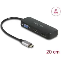 DeLOCK USB Type-C Adapter zu VGA / HDMI / DisplayPort 4K 60 Hz, Kabelgebunden, Thunderbolt 3, Schwarz, 3840 x 2160 Pixel, 1920 x 1080 Pixel, 60 Hz