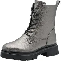 Marco Tozzi Schnürstiefelette , Damen, Gr. 38, wärmend, silber (altsilberfarben), Lederimitat, Schuhe Schnürstiefelette, Schnürboots, Herbstboots in coolem Metallic-Look