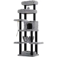 StarTech.com Katzenkratzbaum - Kletterbaum für Wohnungskatzen - 185 cm hoch - Mindestens fünf Ebenen - Sisal-Kratzstämme - Weiche Hängematte - Grau