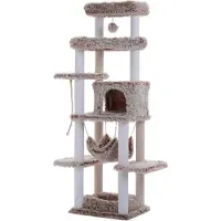 StarTech.com Katzenbaum - Großer Kletterbaum für Wohnungskatzen - 185 cm hoch - 5+ Ebenen - Sisal-Kratzstämme - Katzenhöhle und Hängematte - Braun