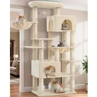 Merkloos Kratzbaum Katzenkratzbaum Kletterturm - 193 cm - Beige - 2 Katzenhäuser und Hängematte