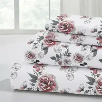 Merkloos Elzusha – Mikrofaser-Bettwäsche-Set mit Rosenmuster – bestehend aus Bettlaken, Spannbettlaken und Kopfkissenbezügen