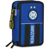Merkloos Omgoods - Schultasche mit Bleistiftfächern für mehrere Schulen, mit 3 Reißverschlüssen - Blau, Fußball-Motiv