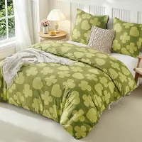 Sonstiges Bettwäsche-Set 200x200cm 3-teilig Mikrofaser Grün mit Schmetterlingen und Herzen, 2 Kissenbezüge 80x80cm mit Reißverschluss