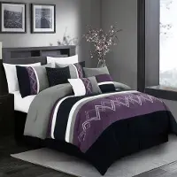 Merkloos Omgoods - Arden, 7-teiliges modernes Bettwäsche-Set mit Streifenmuster - Königliche Größe, Lila/Schwarz/Grau/Weiß