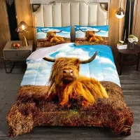 Merkloos Bettwäsche-Set mit Motiv von Highland-Rindern, geeignet für Erwachsene und Jugendliche