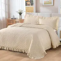 Merkloos Elzusha – 3-teiliges gestepptes Bettwäsche-Set, 240x260 cm – Creme – mit 2 Kopfkissenbezügen