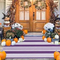 Sonstiges Outdoor-Teppich Lila/Weiß 90 x 150 cm handgewebt Baumwolle waschbar gestreift für Veranda Innen/Außen Bauernhaus