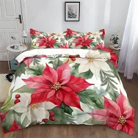Merkloos Elzusha - Bettbezug mit Motiv von grünen Pflanzen und Beeren, Kingsize, aus Mikrofaser