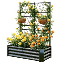 Sonstiges Hochbeet mit Rankgitter Metall 121x61x151 cm Schwarz