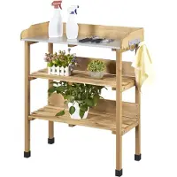 Merkloos Pflanzentisch Gartentisch Arbeitstisch - 77 x 37 x 90 cm - Kiefernholz - Wetterfest - Holzfarben - Für Garten und Balkon