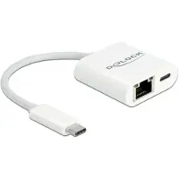 DeLOCK USB Type-C Adapter zu Gigabit LAN 10/100/1000 Mbps mit Power Delivery Anschluss weiß, Kabelgebunden, USB Typ-C, Ethernet, 5000 Mbit/s, Weiß