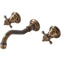 KLARWERK JULIAN | Vintage 3-Loch Badarmatur Wandmontage Messing Gold | Edelstahl Wasserhahn Waschbecken | 2-Griff Mischbatterie Wand Gastro