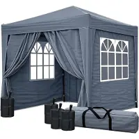 Merkloos Faltpavillon Partyzelt Pop-up-Pavillon - 2 x 2 m - Rauchgrau - Mit 4 Seitenwänden und Bodengewichten