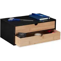 Merkloos Schreibtischorganizer Schreibtischablage Büroorganizer - 2 Schubladen - Holz und MDF - Schwarz/Natur - 14 x 33 x 21 cm