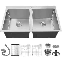 StarTech.com Küchenspüle - Doppelbecken 50/50 - 84 x 56 cm - Edelstahl 304 - Unterbau, 16 Gauge - Ohne Armatur - Hell silber