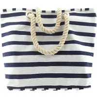 OEM Große Strandtasche XL, 54x37x17cm, weiß/blau, mit Innenfach