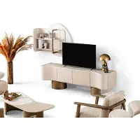 JVmoebel Wohnzimmer-Set Moderner Stil Beigefarbene Holzrahmen Elegantes Design
