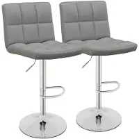 RELAX4LIFE Barhocker Höhenverstellbar 360° Drehbar Grau Kunstleder mit Fußstütze