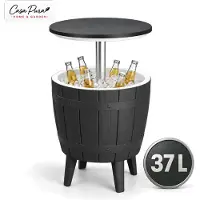 Floordirekt Kühltisch Bora 37 L Schwarz, höhenverstellbarer Getränkekühler mit Tischplatte in Fass-Optik, Gartentisch mit Kühlfach