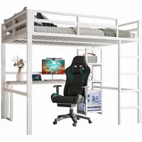 StarTech.com Multifunktionales Hochbett - 140 x 200 cm - Robuster Metallrahmen - Integrierter Schreibtisch mit Steckdose und USB-C - Stauraum - Ohne Matratze - Weiß