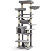 StarTech.com Katzenbaum - 188 cm Kratzbaum - 5+ Ebenen - Sisal-Kratzstämme - Katzenhöhle - Hängematte - Hellgrau
