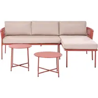 Beliani Lounge Set Rot Metall 3-Sitzer mit Auflagen Hellbeige Linksseitig Gartensofa mit 2 Tischen Ecklounge Gartenlounge Gartenmöbel