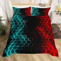 Merkloos Elzusha - Bettbezug mit geometischem Wabenmuster, rot und blau, aus Mikrofaser - für ein Doppelbett