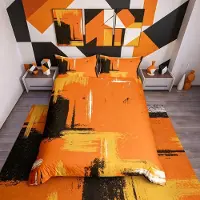 Merkloos Elzusha - Bettbezug-Set, King Size, abstraktes Design, Orange, Grau, Weiß, mit Kissenbezügen