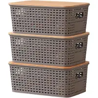 Markenlos Aufbewahrungsboxen 3er Set mit Bambusdeckel und Griff Kunststoff 5 Liter Grau