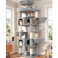 Merkloos Kratzbaum Katzenbaum Katzenturm - 209 cm - Hellgrau - Mit 2 Katzenhöhlen, 3 Körbchen und Sisal-Kratzstamm - Für große Katzen und Mehrkatzenhaushalte