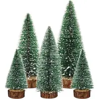 Merkloos Mini Weihnachtsbaum Tischdeko Christbaum - Sisal - 5 Stück - Grün mit weißem Raureif - Mit Lichterkette