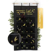 Merkloos Adventskalender Stoff zum Befüllen - 70 x 130 cm - 24 Taschen - Schwarz und Gold - Zum Aufhängen