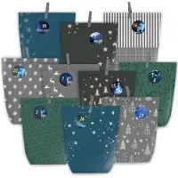 Merkloos Adventskalender Adventskalendertüten Kraftpapiertüten - 24 Stück - Mit Zahlenaufklebern und Holzklammern - Weihnachtsmotive - Zum Selbstbefüllen