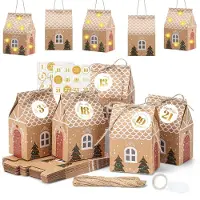 Merkloos Adventskalender zum Befüllen Adventskalender Kartonbox - 24 Kartons 14 x 9 x 6,5 cm - LED-Lichterkette 2 m - Zum Selbstbasteln