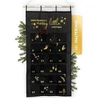Merkloos Adventskalender zum Aufhängen – zum Befüllen – 70 x 130 cm – 24 Fächer – Schwarz und Gold