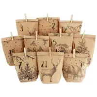 Merkloos Adventskalender zum Selbstgestalten – 24 Tüten und Aufkleber – Schwarz – Kraftpapier mit Clips – Adventskalender zum Befüllen