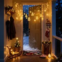LILIIN Lichtervorhang 138 LEDs Weihnachtsbeleuchtung mit Sternen & Weihnachtsmotiven, 8 Modi, Warmweiß, mit Stecker