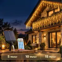 VA-Cerulean Solar LED-Eiszapfenbeleuchtung 10 m, 400 Leds Warmweiß, USB-C, mit Fernbedienung