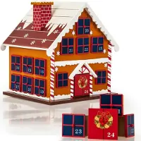 Merkloos Adventskalender im Winterhaus-Design – Wiederverwendbar – Holz – 24 Fächer