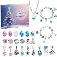 Merkloos Adventskalender mit Schmuck – 24 Tage – Anhänger und Charms – Blau und Rosa