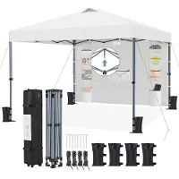Merkloos Faltpavillon Pop-up-Pavillon Gartenpavillon - 2,5 x 2,5 m - Weiß - Höhenverstellbar - Mit Seitenwand und Staufächern