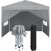 Merkloos Pavillon Partyzelt Gartenpavillon - 2,5 x 2,5 m - Grau - Mit Seitenwänden und Fenstern - Für Garten und Feiern