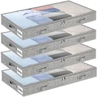 Merkloos Aufbewahrungsbox für unter dem Bett - Set mit 4 Stück - 10 cm hoch - Zusammenklappbar mit transparentem Deckel - 100 x 50 x 10 cm