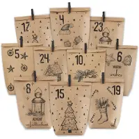 Merkloos Adventskalender – Selbst befüllbar – 24 Papiertüten aus Kraftpapier – Weihnachtstüten – Zahlenaufkleber