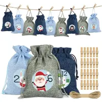 Merkloos Adventskalender-Säckchen – Leinen – 24 Stück – 3 Farben – Wiederverwendbar